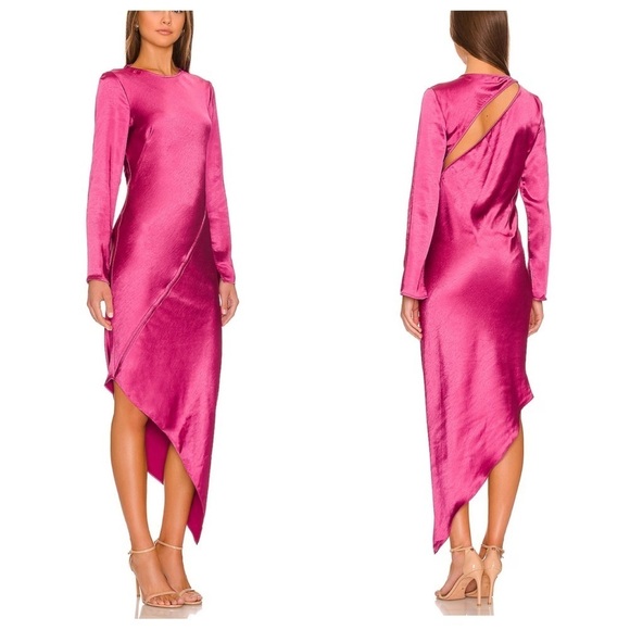 Line & Dot Simone satin cut-out open back long sleeve dress cranberry 653 - Picture 1 of 15